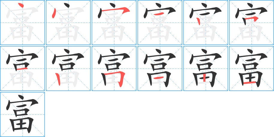富的筆順分步演示